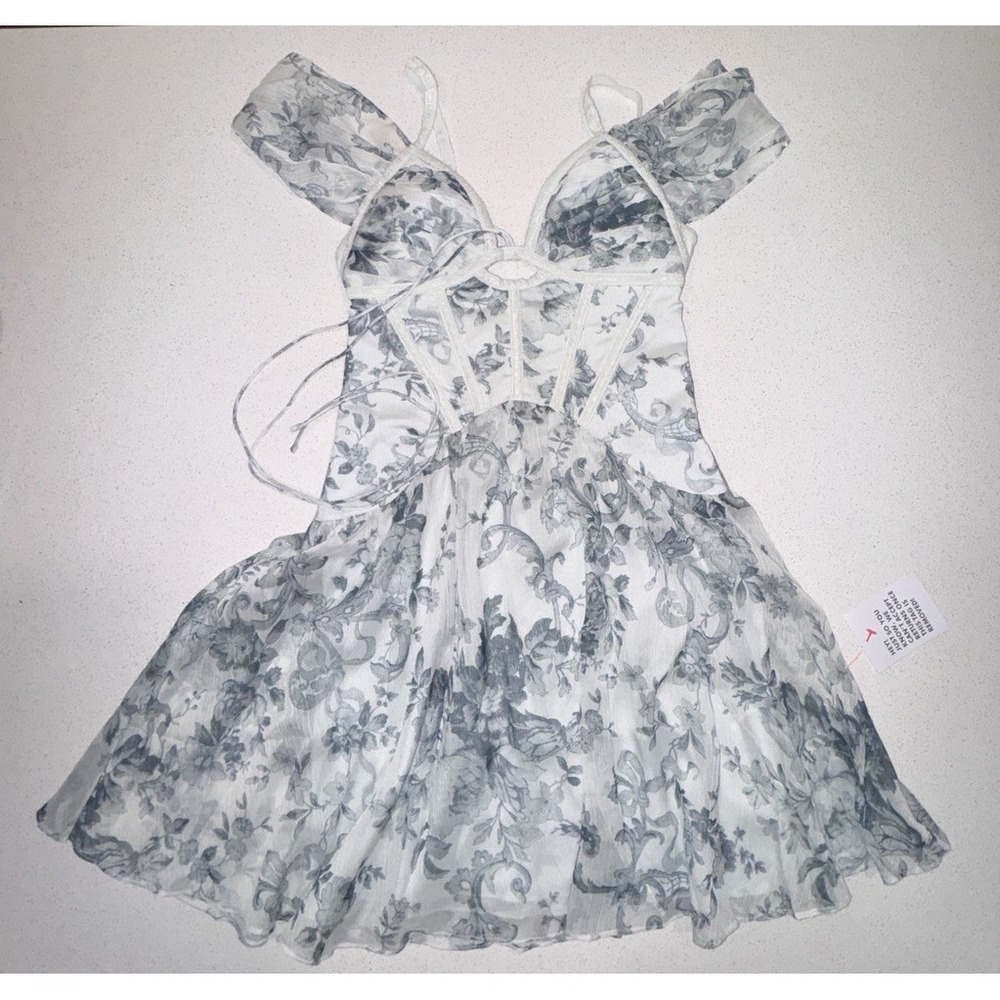ASOS Floral Print Corset Chiffon cute Dress Women's US 2 Blue Gray y2k coquette